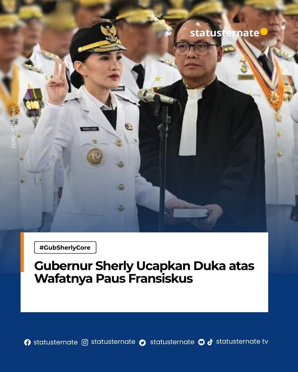 Gubernur Sherly Laos menyampaikan duka mendalam atas wafatnya Paus Fransiskus. 🌿 Kami turut berbelasungkawa kepada seluruh umat Katolik di Maluku Utara dan Indonesia.

#PopeFrancis #DukaCita #SherlyLaos #MalukuUtara #InMemoriam