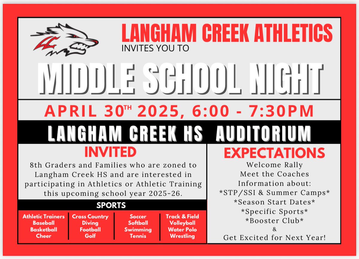 Future Lobos!!! If you are planning on participating in or have any questions about Lobo Athletics; come and join us for Middle School Night on April 30th, any time between 6:00-7:30 PM. We look forward to meeting our future Lobos! 🔥🏀 <a href="/AragonMS_Sports/">Aragon MS Athletics</a> <a href="/kahla_athletics/">Kahla MS Athletics</a>