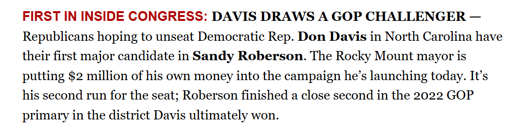 JordanP_Shaw's tweet photo. 👀Big news in NC-01 today, @SandyRobersonNC launches campaign in one of the hottest seats in the country.
🔹Only GOP mayor in Rocky Mount's history
🔹Commits $2 million of his own money
🔹Laurie Buckhout endorsement out of the gate

#ncpol https://t.co/aLnEsSNezc