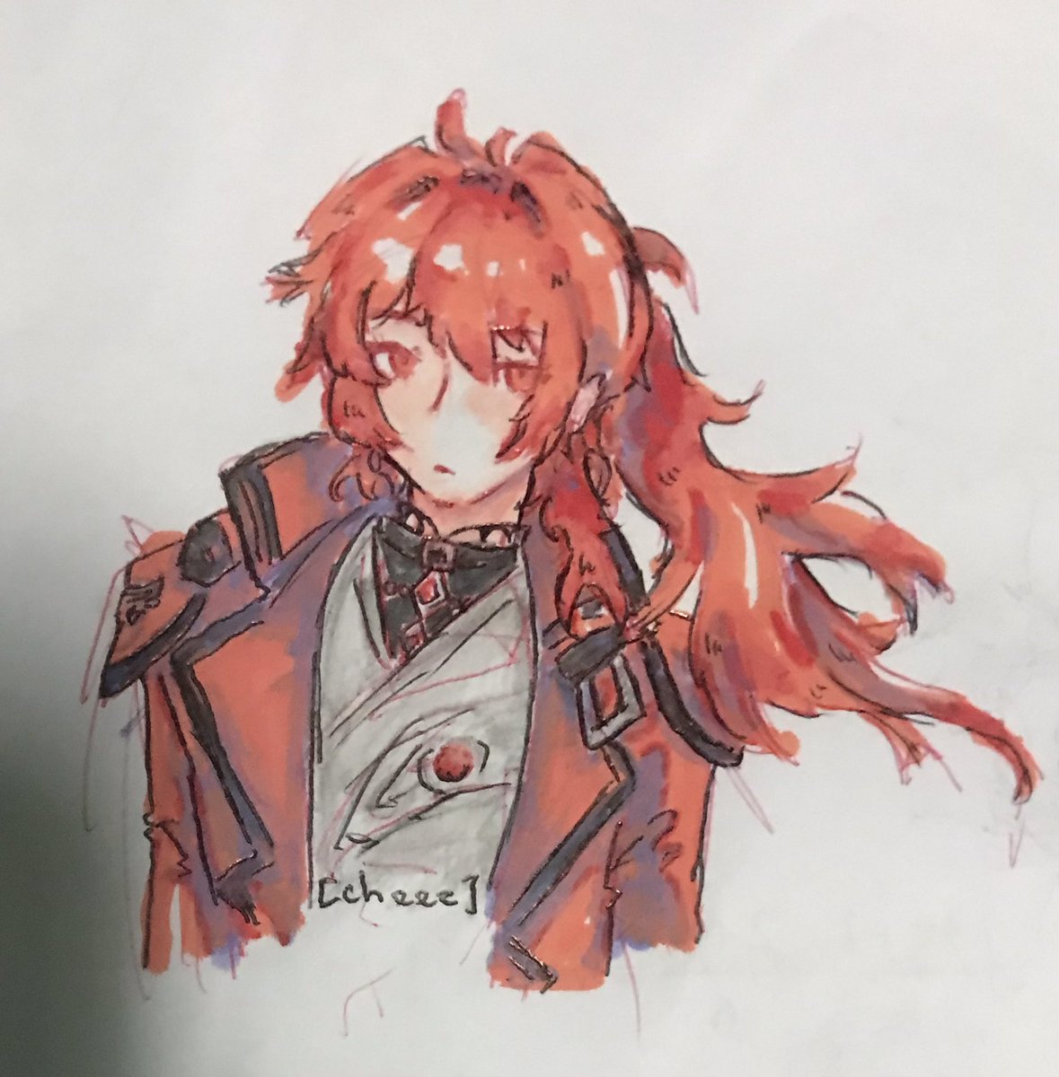 japocheezeh's tweet image. hi 👋 *throws a diluc at you*
(i drew him from memory idk the exact details 😔)