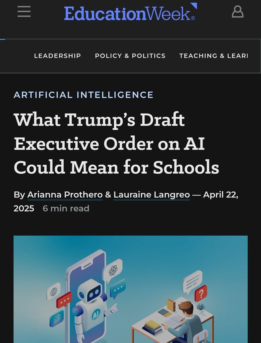 AulasInteligent's tweet photo. Tras el anuncio de China, ahora es EEUU quien propone una orden ejecutiva para integrar la IA en toda la educación. Capacitación para docentes+estudiantes, priorización de fondos y alianzas con tecnológicas. En #Edweek se plantean si es una apuesta real o estrategia política... https://t.co/LGhHJBzfCL