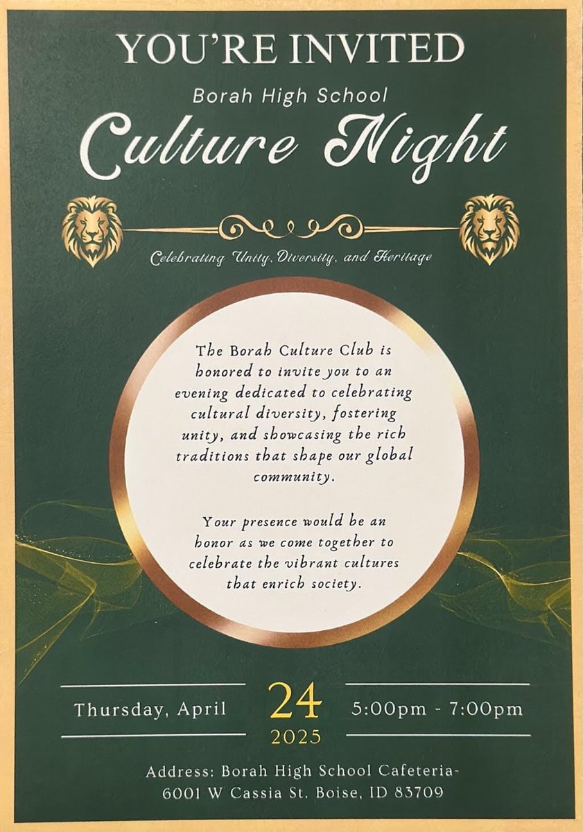 Borah Culture Night is TOMORROW!

📍 Borah Cafeteria
🎟 FREE ADMISSION