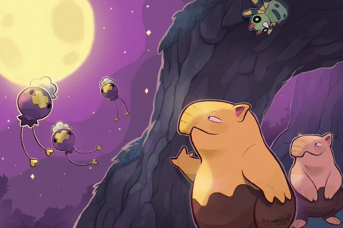 lovely moon#ポケモンイラスト #pokemon #drowzee 