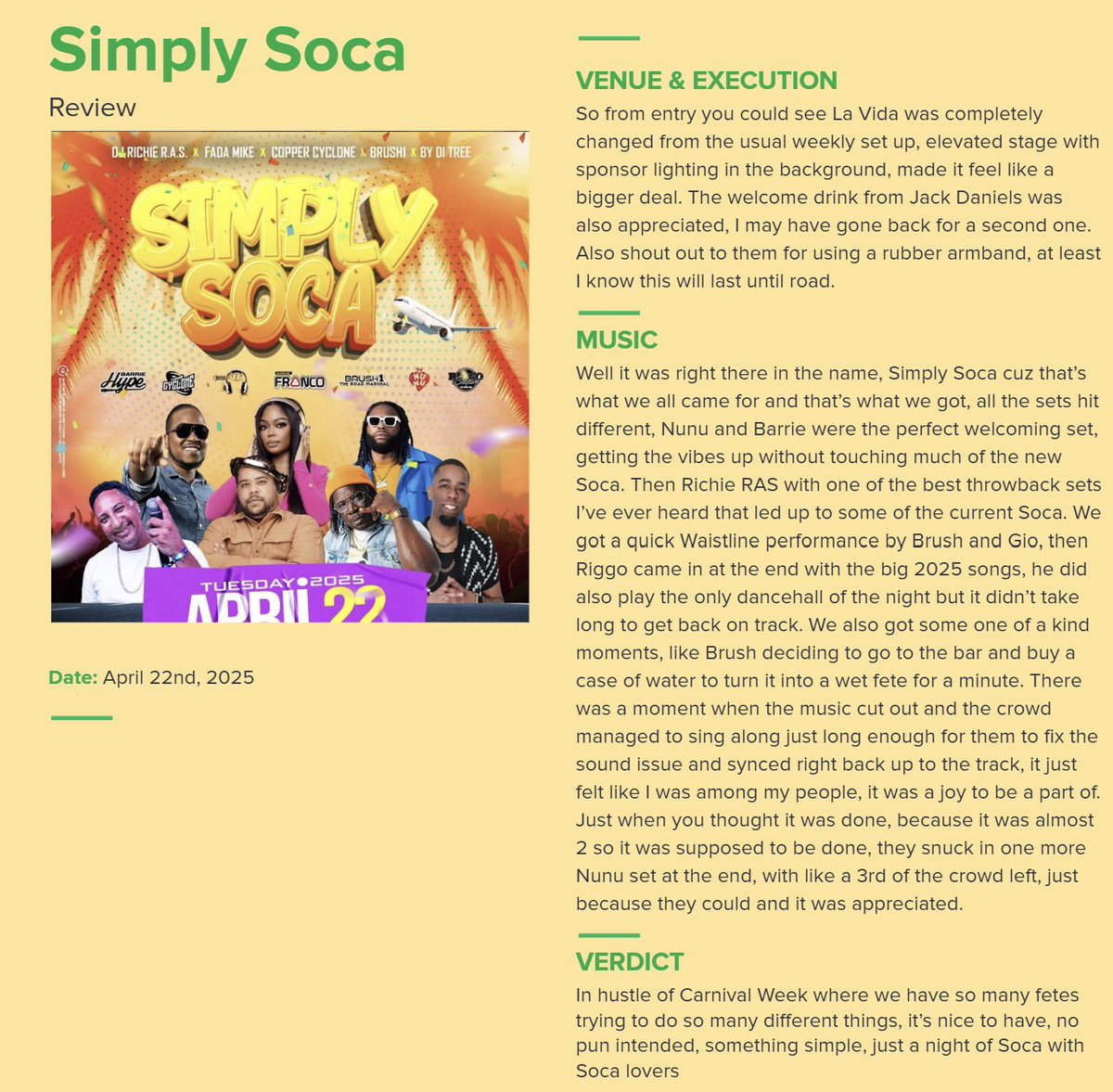 Simply Soca Written Review