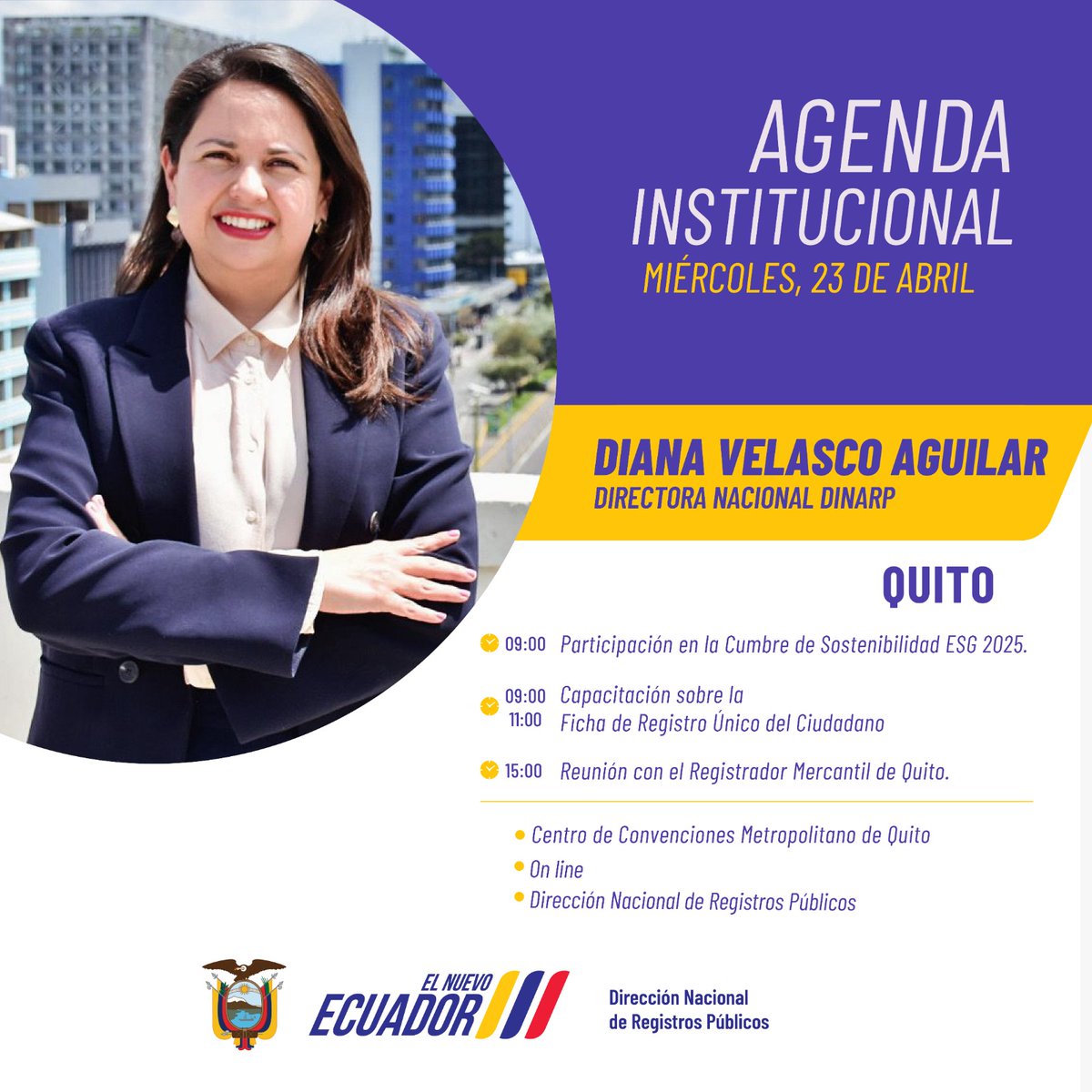 DinarpEc's tweet photo. #AgendaQuito | Nos sumamos a las iniciativas de la sociedad civil. Participamos de la Cumbre de Sostenibilidad ESG 2025, organizada por #RevistaEkos.

Iniciamos la capacitación sobre la herramienta #FRUC y nos reuniremos con el registrador mercantil de #Quito.

#ElNuevoEcuador 🇪🇨 https://t.co/Q5l42GCKBQ