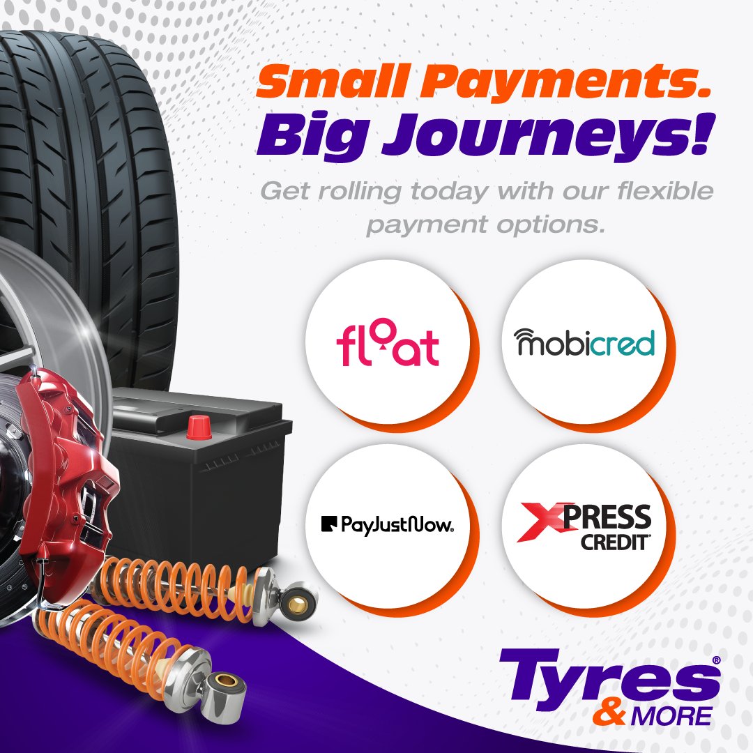 tyresandmoresa's tweet image. Split your payment into easy and affordable monthly instalments to suit your budget.

Drive now, pay later! Visit us in-store or online to get started - tyresandmore.com/payment-option…

#SmartCarCare #DriveNowPayLater #EasterRoadTrip #TyresAndMore #tyresandmoresa #keepingsarolling