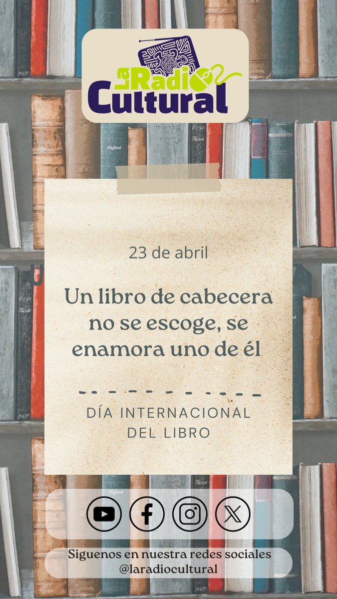 #LaRadioCultural 

Hoy celebramos el #DíaDelLibro, faro de ideas y crisol de culturas. En <a href="/laradiocultural/">🎙️ 🔊 La Radio Cultural</a>, celebramos cada página como un universo por descubrir. 
¿Qué libro te invita hoy a explorar nuevos mundos? 📚✨ 

#LeerEsResistir #Cultura #Libros