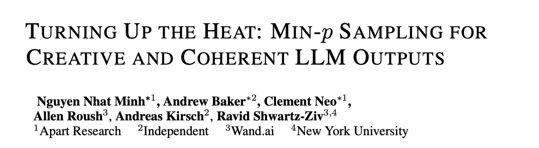 Unfortunately I will not be at ICLR (20h flight, the kids would kill me 😅), but our paper on min-p sampling will be presented as an oral!