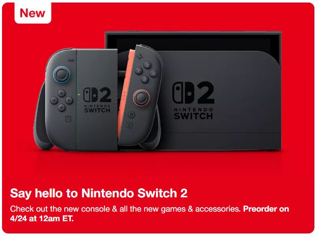Wario64's tweet image. Nintendo Switch 2 console/accessories/games preorders go up tonight (Midnight ET / 9 PM PT):

Best Buy buff.ly/340n4Ou
Target buff.ly/BCrRzOM
Walmart buff.ly/dfdT51Z

GameStop (4/24 - 11 AM ET / 8 AM PT online &amp;amp; at store opening) buff.ly/qYz2GnS…