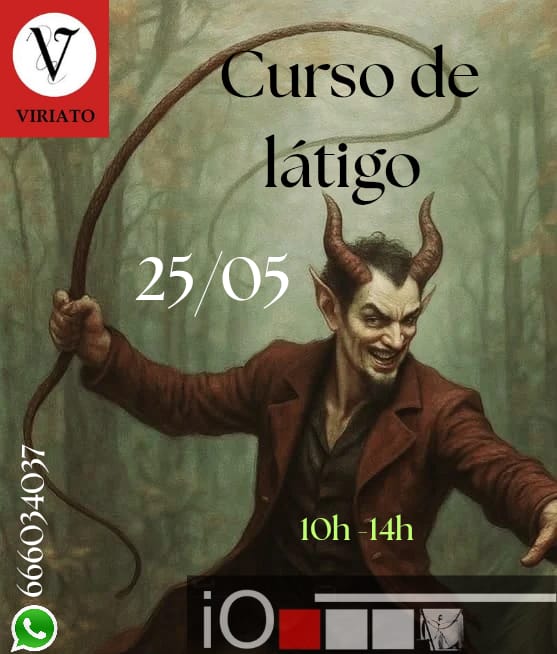 Taller básico de látigo impartido por <a href="/Viriato_/">Resurgir de Viriato</a> @club_del_latigo en La Orbita de IO el domingo 25 de mayo de 10h a 14h. Información y reservas por WhatsApp 666034037