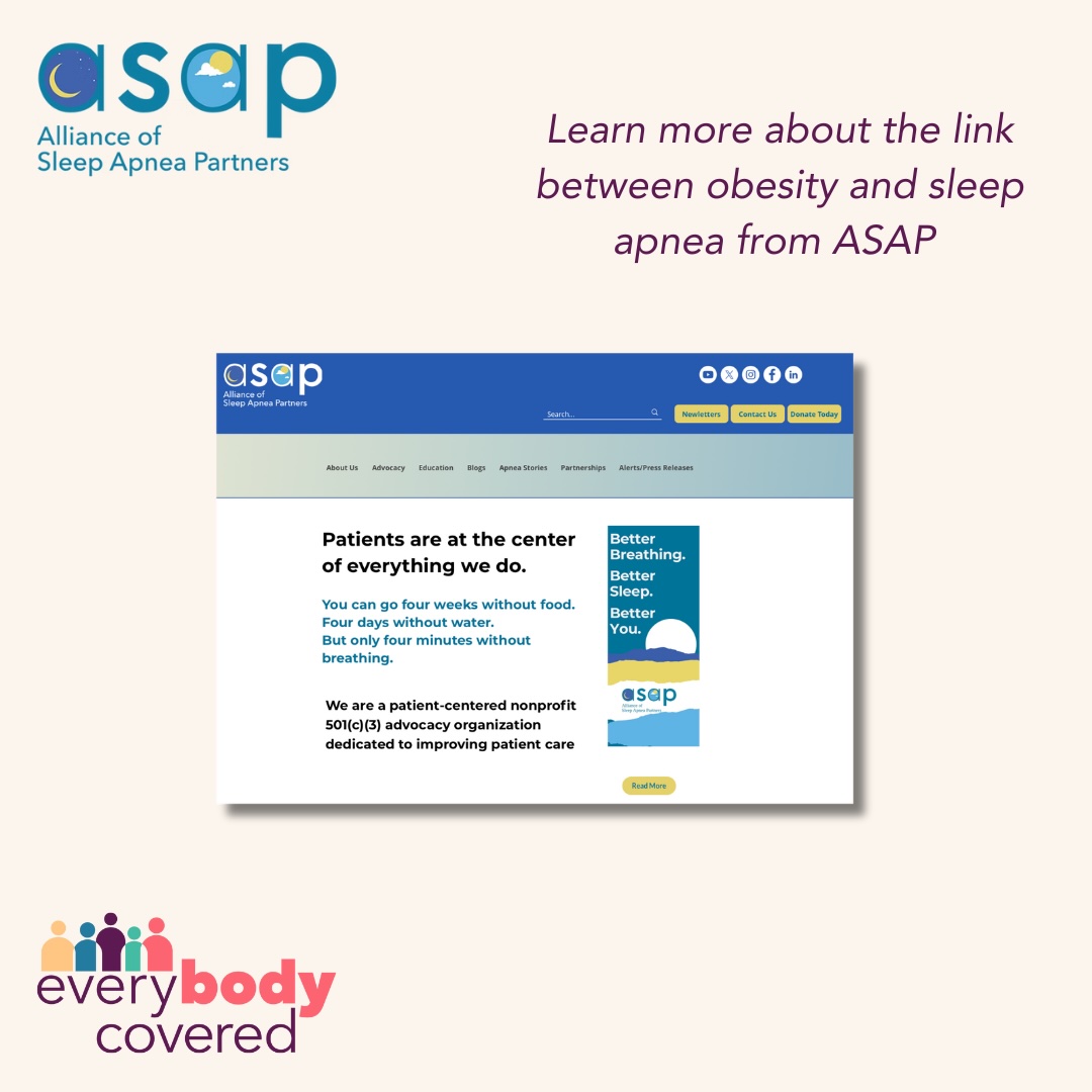EveryBODY Covered (@everybodycvrd) on Twitter photo #DYK? Women living with #obesity are more likely to have other health issues, like sleep apnea. This #SleepApneaEducationWeek, let’s advocate for comprehensive obesity care coverage to improve women’s health. Learn more from <a href="/OfApnea/">Alliance of Sleep Apnea Partners (ASAP)</a>: bit.ly/42uhUA3
#everyBODYcovered #DYK? Women living with #obesity are more likely to have other health issues, like sleep apnea. This #SleepApneaEducationWeek, let’s advocate for comprehensive obesity care coverage to improve women’s health. Learn more from <a href="/OfApnea/">Alliance of Sleep Apnea Partners (ASAP)</a>: bit.ly/42uhUA3
#everyBODYcovered
