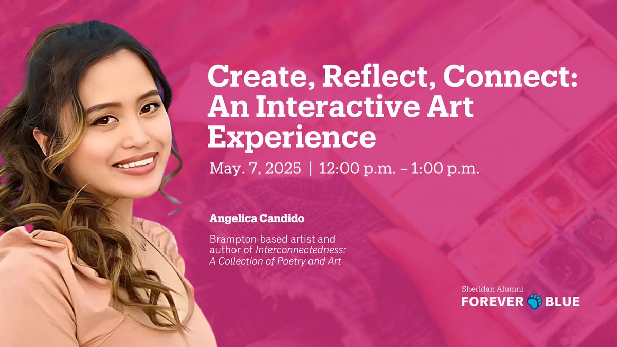 Join us on May 7 for a virtual session with Sheridan alumna Angelica Candido, focusing on self-expression and personal reflection through creative activities.
 
📆 May 7, 2025 ⏰ 12:00 p.m. – 1:00 p.m. 📍 Online via Zoom
 
Save your spot: bit.ly/angelica-candi…