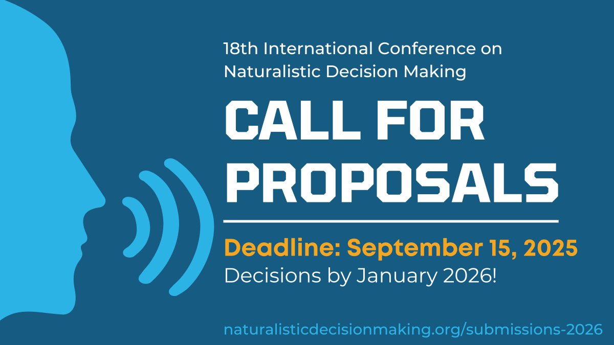 Got NDM research, ideas, or tools to share?

Submit your Paper, Poster, or Interactive Experience for #NDM2026 at UVA — June 22–26!

🗓️ Deadline: Sept 15, 2025
👉naturalisticdecisionmaking.org/submissions-20…