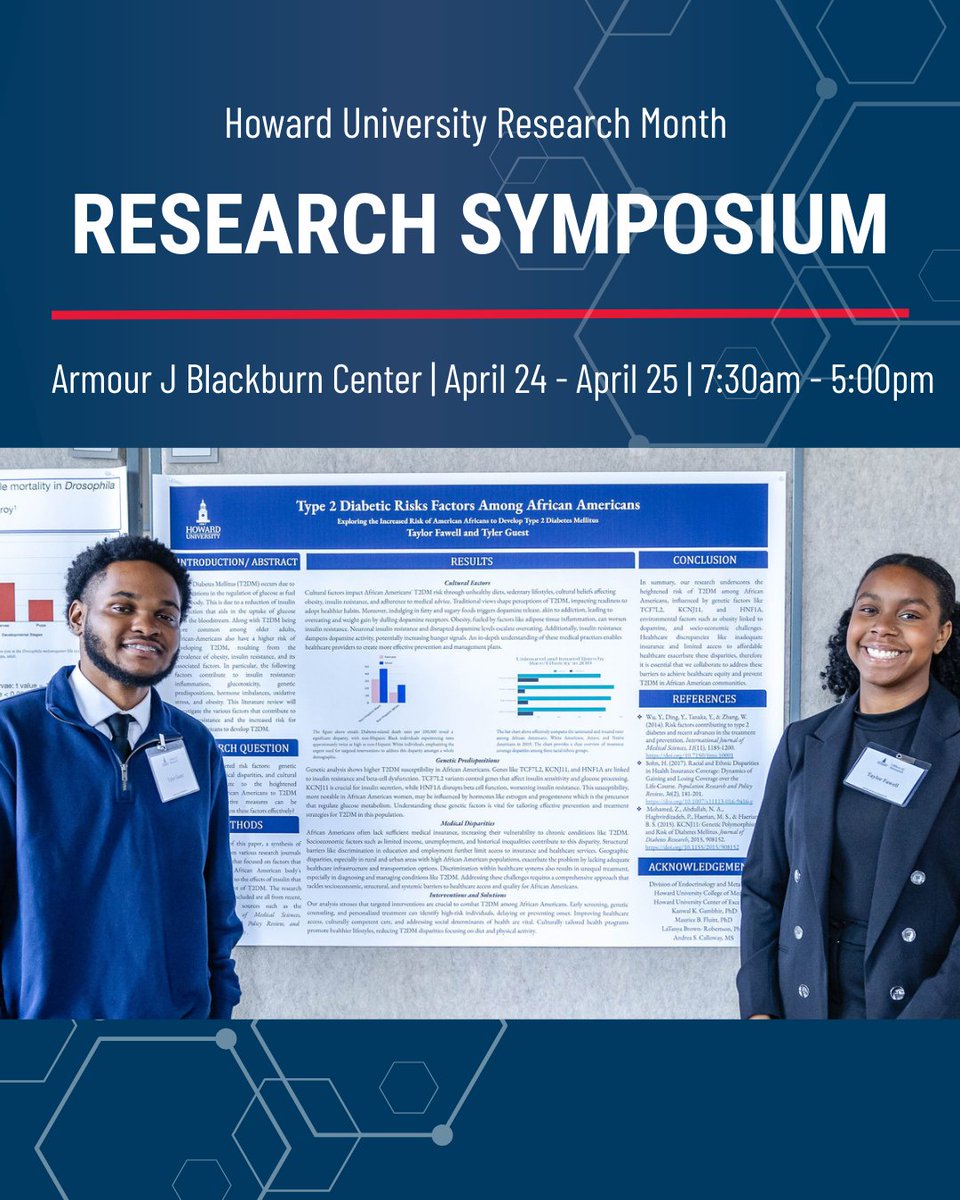 Howard University (@howardu) on Twitter photo It’s still Research Month at Howard University, and what better way to celebrate than joining us at the Howard University Research Symposium this Thursday, April 24 - Friday, April 25 🔬
Students will showcase their research across diverse disciplines while engaging with It’s still Research Month at Howard University, and what better way to celebrate than joining us at the Howard University Research Symposium this Thursday, April 24 - Friday, April 25 🔬
Students will showcase their research across diverse disciplines while engaging with