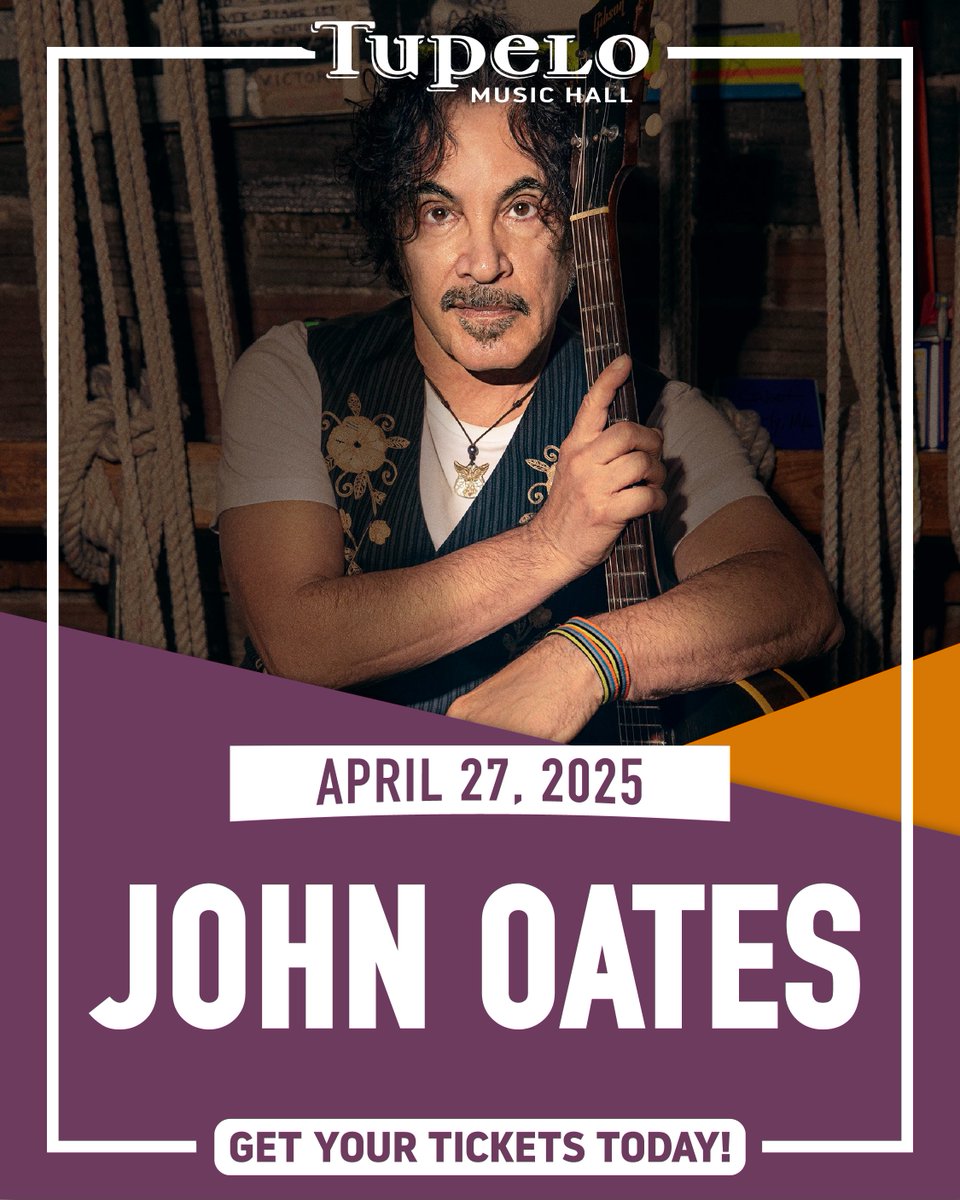 This Sunday, don’t miss an unforgettable night with the legendary John Oates – one half of the iconic Hall &amp; Oates duo! Reserve your seats for an evening of songs and stories with John Oates: tickets.tupelohall.com/johnoates
