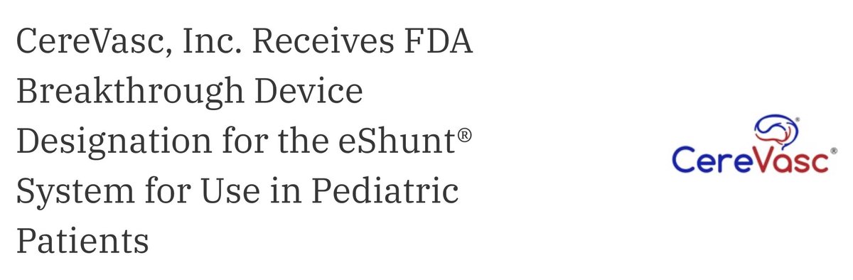 Congrats to the amazing team at <a href="/CereVasc/">CereVasc</a> on FDA Breakthrough Device Designation for the #eShunt in pediatric patients over 12 years of age with communicating #hydrocephalus—a big step toward less invasive care for children.
🔗 [prnewswire.com/news-releases/…]
#neurosurgery #FDA