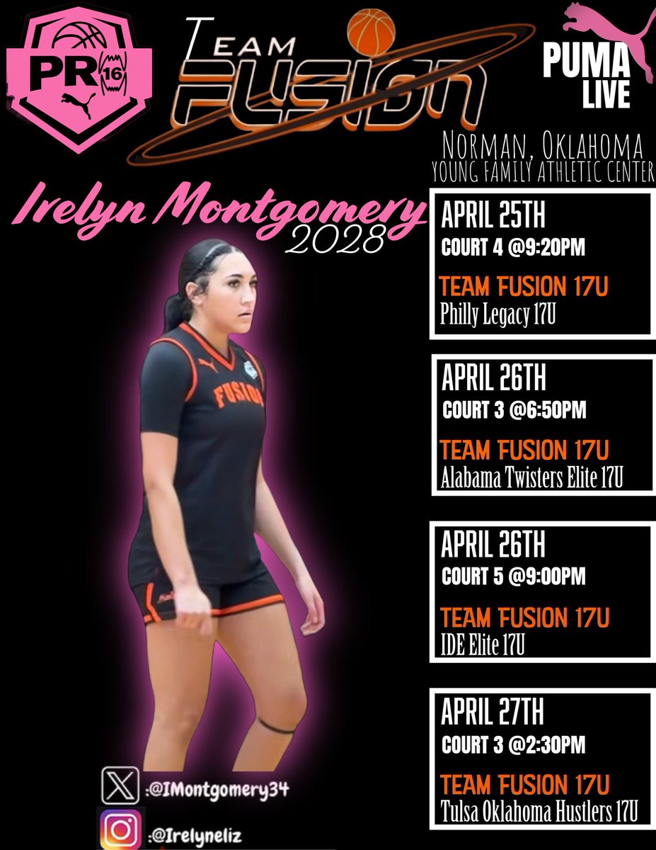 Irelyn Montgomery (@imontgomery34) on Twitter photo Coaches! Come see me and my team in Norman at puma live! #2028 #17u
<a href="/PRO16G/">NXTPRO Girls League</a> <a href="/PRO16League/">PRO16/NXTPRO League</a> <a href="/PUMAHoops/">PUMA Basketball</a> Coaches! Come see me and my team in Norman at puma live! #2028 #17u
<a href="/PRO16G/">NXTPRO Girls League</a> <a href="/PRO16League/">PRO16/NXTPRO League</a> <a href="/PUMAHoops/">PUMA Basketball</a>