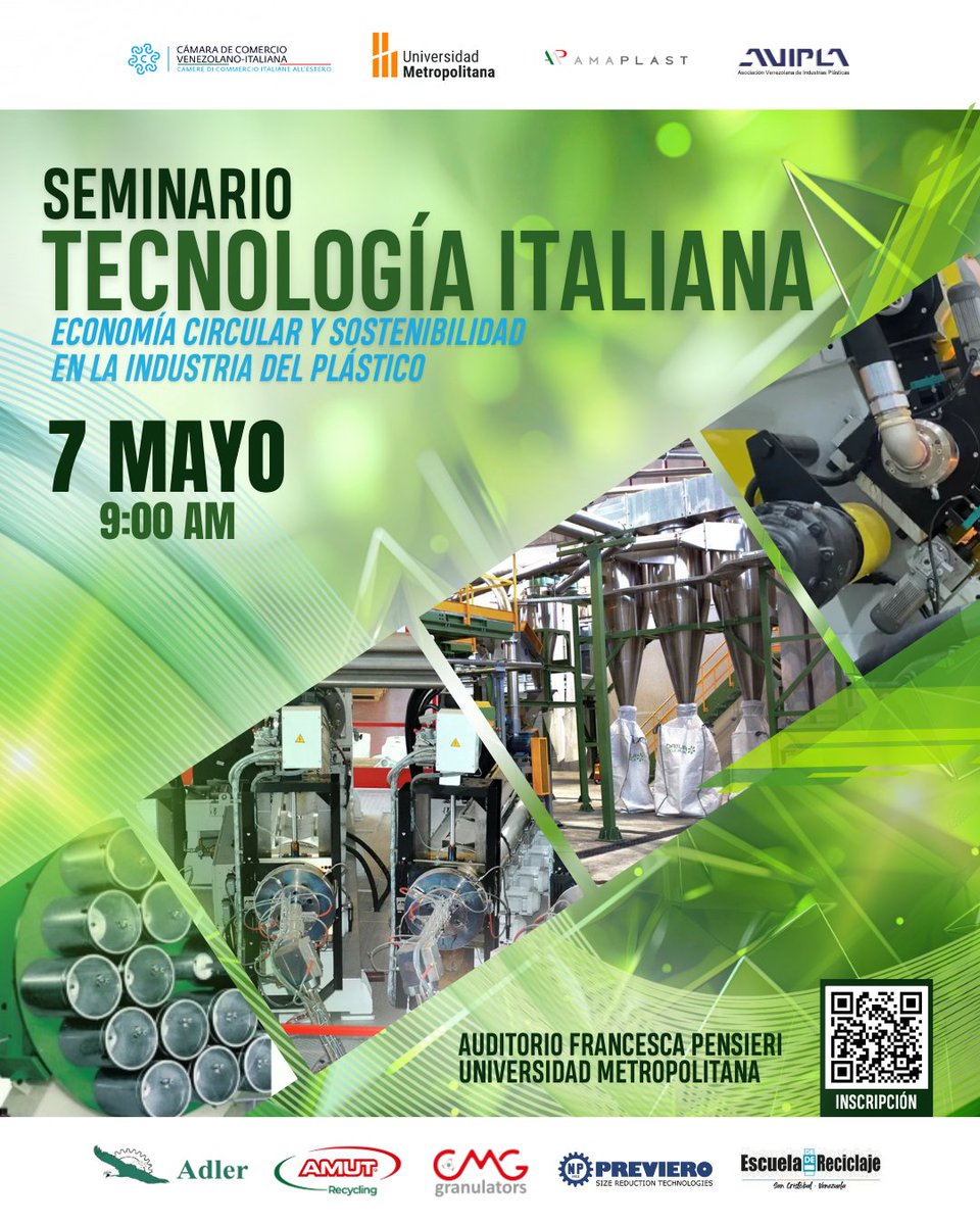 Conoce las últimas innovaciones y soluciones tecnológicas italianas que impulsan la transición hacia una economía circular y una mayor sostenibilidad dentro del sector del plástico.
Afiliado: $20 No afiliado: $30 
Conexión por Zoom: $10 I.V.A. incluido
n9.cl/i01w5