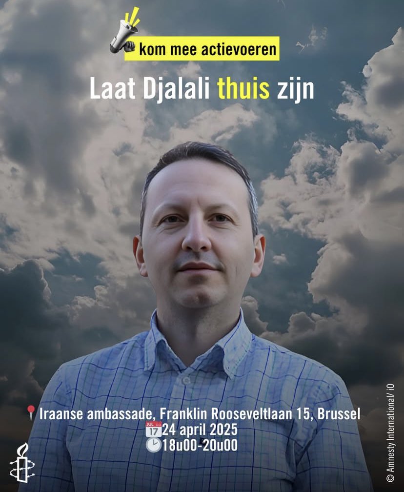 DeGraeveWies's tweet image. Ahmadreza Djalali zit al 9 jaar onterecht in de cel. Hij hoort als vader thuis bij z’n gezin te zijn, als dokter patiënten te behandelen & als prof voor studenten te staan. Kom morgen actie voeren met zijn vrouw Vida & @amnestyvl voor de Iraanse ambassade in Brussel #FreeDjalali