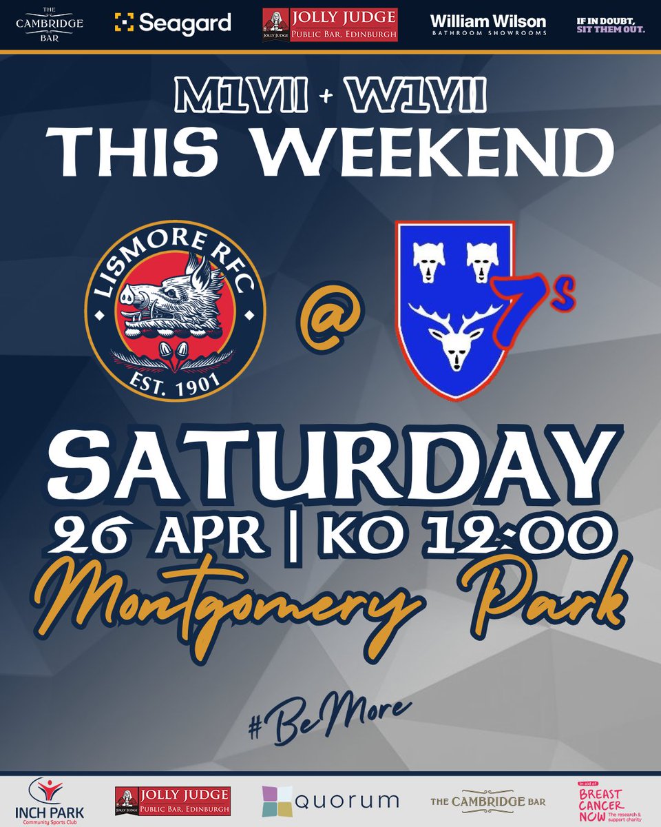 THIS WEEKEND'S SEVENS! 🏉

Both the M1VII and W1VII are heading to <a href="/PenicuikRugby/">Penicuik Rugby</a> Sevens this Saturday!

🗓️ Saturday, 26th April
🏟 Montgomery Park, Penicuik
🏉 KO 12:00

Best of luck to both teams! 👏

#BeMore