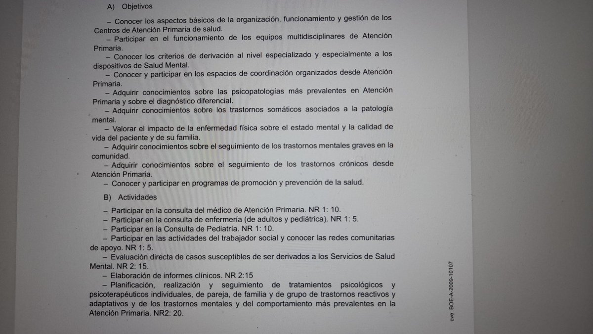 ¿Sabéis cuántas veces aparece "Atención Primaria" en el programa formativo #PIR ? 24 veces
Aquí fotos de objetivos y algunas actividades #PIR en #AP atendiendo al BOE 2009
¿De verdad esto no nos corresponde? ¿De verdad se propone que lo hagan NO especialistas saltándose la ley?