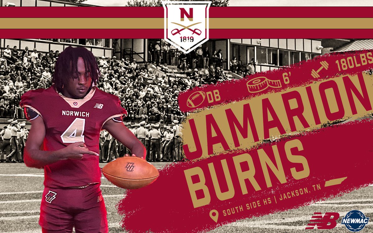 Norwich Football (@norwichfb) on Twitter photo 🖊️Jamarion Burns
🏈Defensive Back
⚖️6' 180lbs
🎒Jackson, TN
🏫<a href="/SSHSHawks/">South Side High School</a>
🏆2x Captain, 2x All Region, DBOTY
📖Management 🖊️Jamarion Burns
🏈Defensive Back
⚖️6' 180lbs
🎒Jackson, TN
🏫<a href="/SSHSHawks/">South Side High School</a>
🏆2x Captain, 2x All Region, DBOTY
📖Management