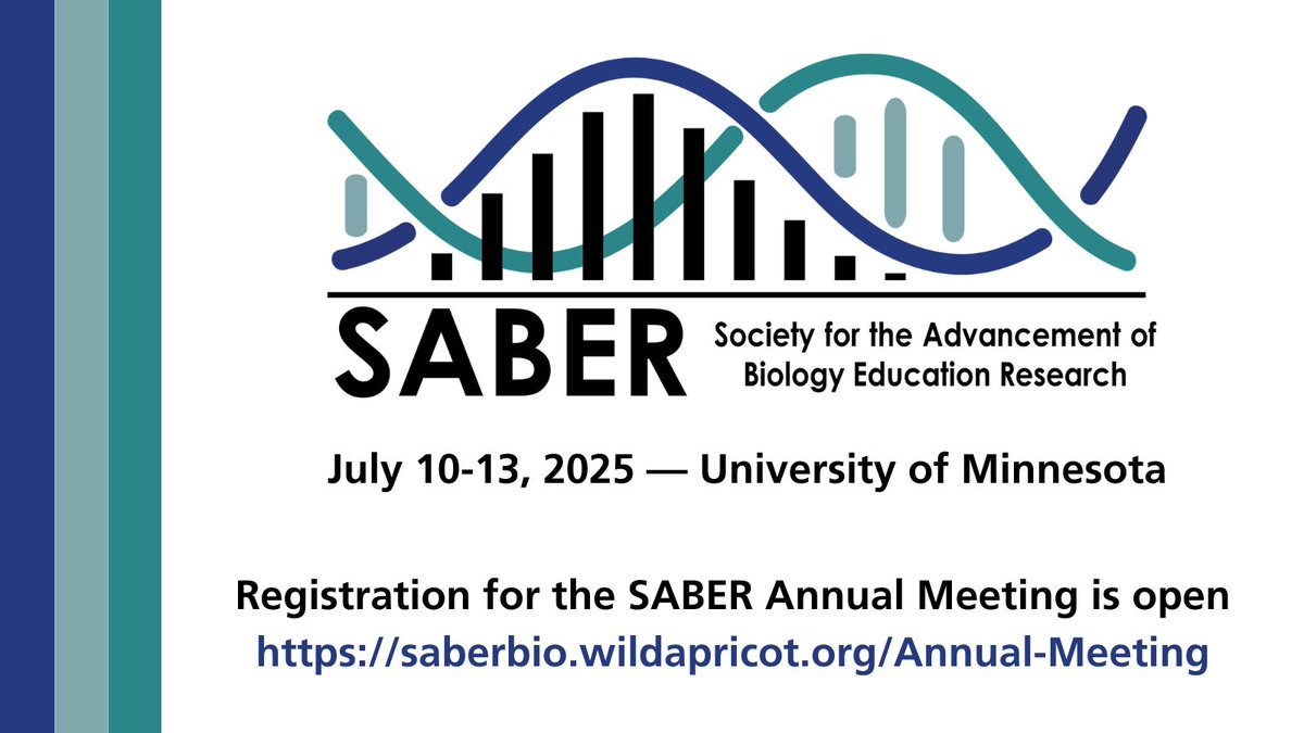 Registration for the 2025 SABER Annual Meeting is now open! 

The SABER Annual Meeting is a conference where biology education researchers and practitioners convene to share findings and evidence-based teaching practices.

saberbio.wildapricot.org/Annual-Meeting
