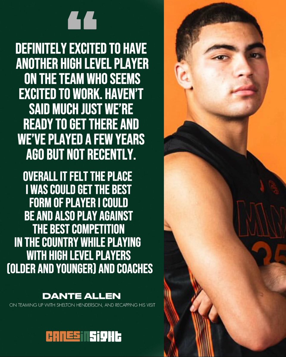NEW: Dante Allen is excited to have 5-star Miami signee Shelton Henderson as a teammate in the future.

“Definitely excited to have another high level player on the team who seems excited to work.”

READ: canesinsight.com/articles/dante…