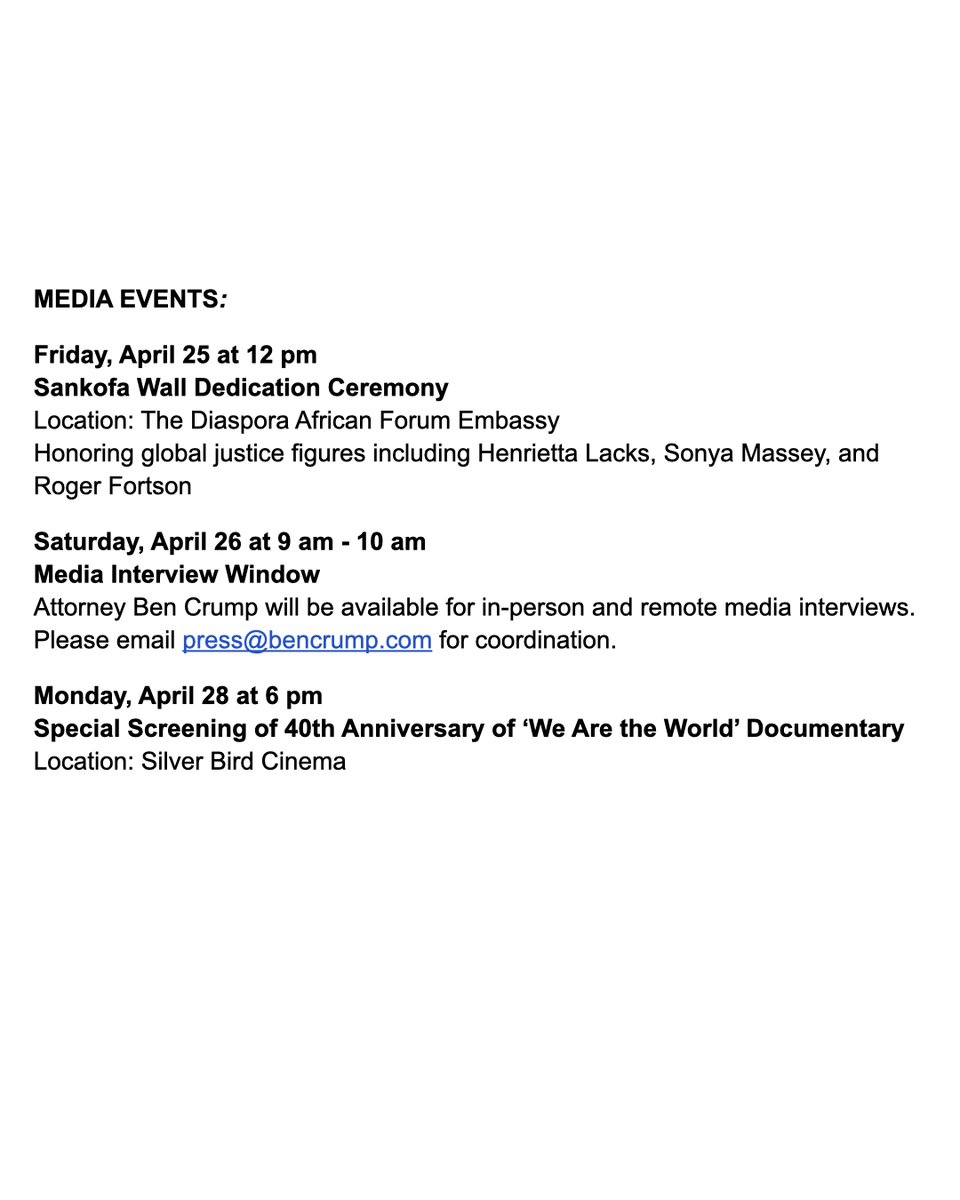 BenCrumpLaw's tweet image. MEDIA ALERT: @AttorneyCrump will travel to Ghana from April 24–29, 2025, leading a high-level delegation focused on advancing Pan-African unity, diaspora collaboration, global justice initiatives and celebrate of Ambassador Erieka Bennett’s 75th birthday.