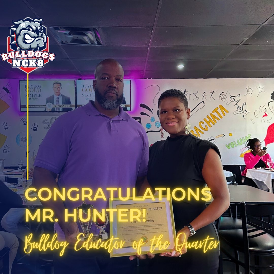 🎉🏆 Congratulations to Mr. Hunter, 5th Grade Teacher, who was recognized as the Educator of the Quarter by Councilwoman Katrina Baskin.  Mr. Hunter received the Excellence in Student Support Award for being a pillar of support and guidance for his students. #EducatorOfTheQuarter