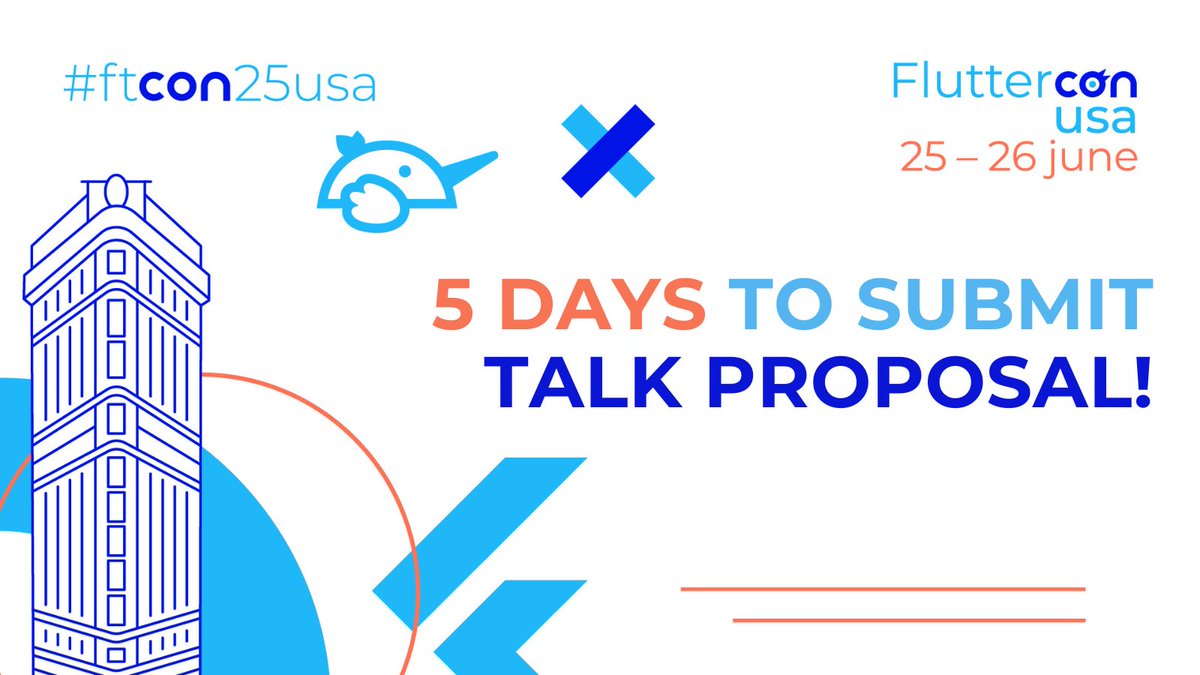 FlutterconWorld's tweet image. Explore. Connect. Create. Submit your #Flutter talk before it's too late! 📣
#ftcon25usa promises to be a #MobileDevs playground. Got insights on the latest #FlutterDev trends or solutions to common challenges? Share your knowledge with the #FlutterCommunity & inspire others:…