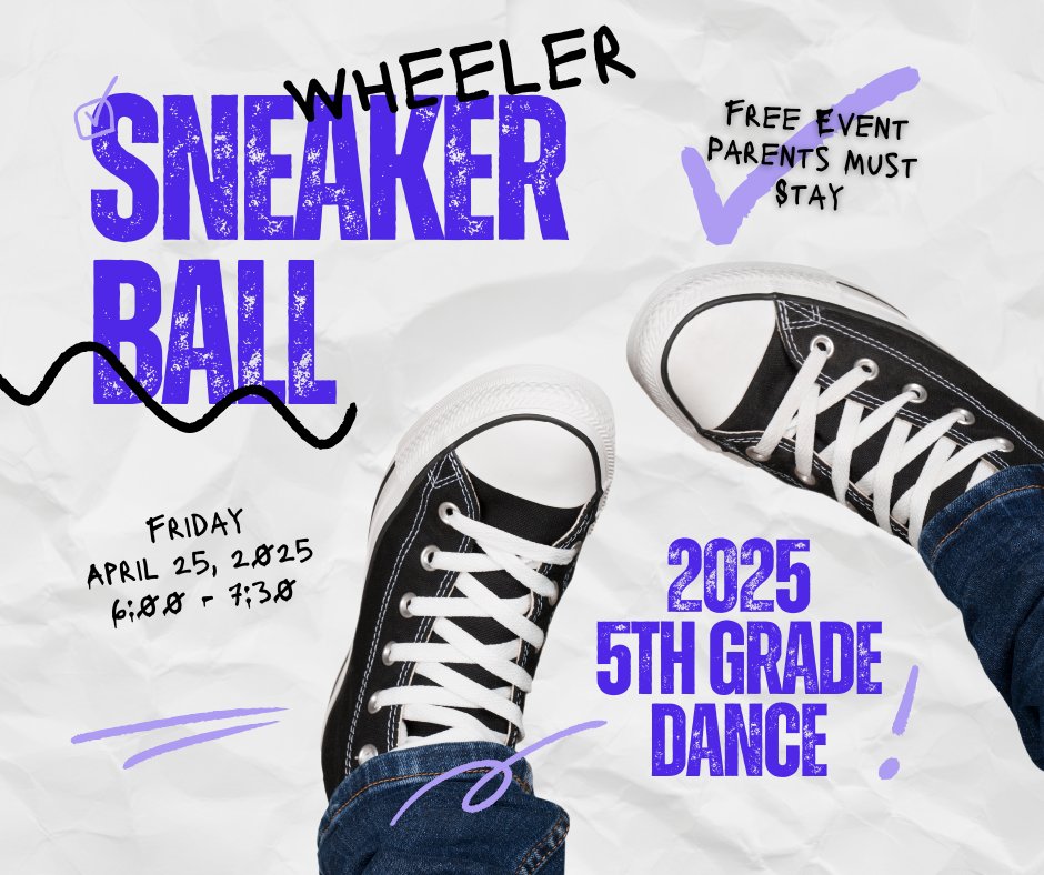 ✨🎶 It's almost time for the 5th Grade Sneaker Ball! Join us this Friday night for a FREE night of fun, dance, and sneakers! 👟💖 Just a heads up: all students need to bring an adult along for the night. #SneakerBall #DanceParty #5thGradeFun