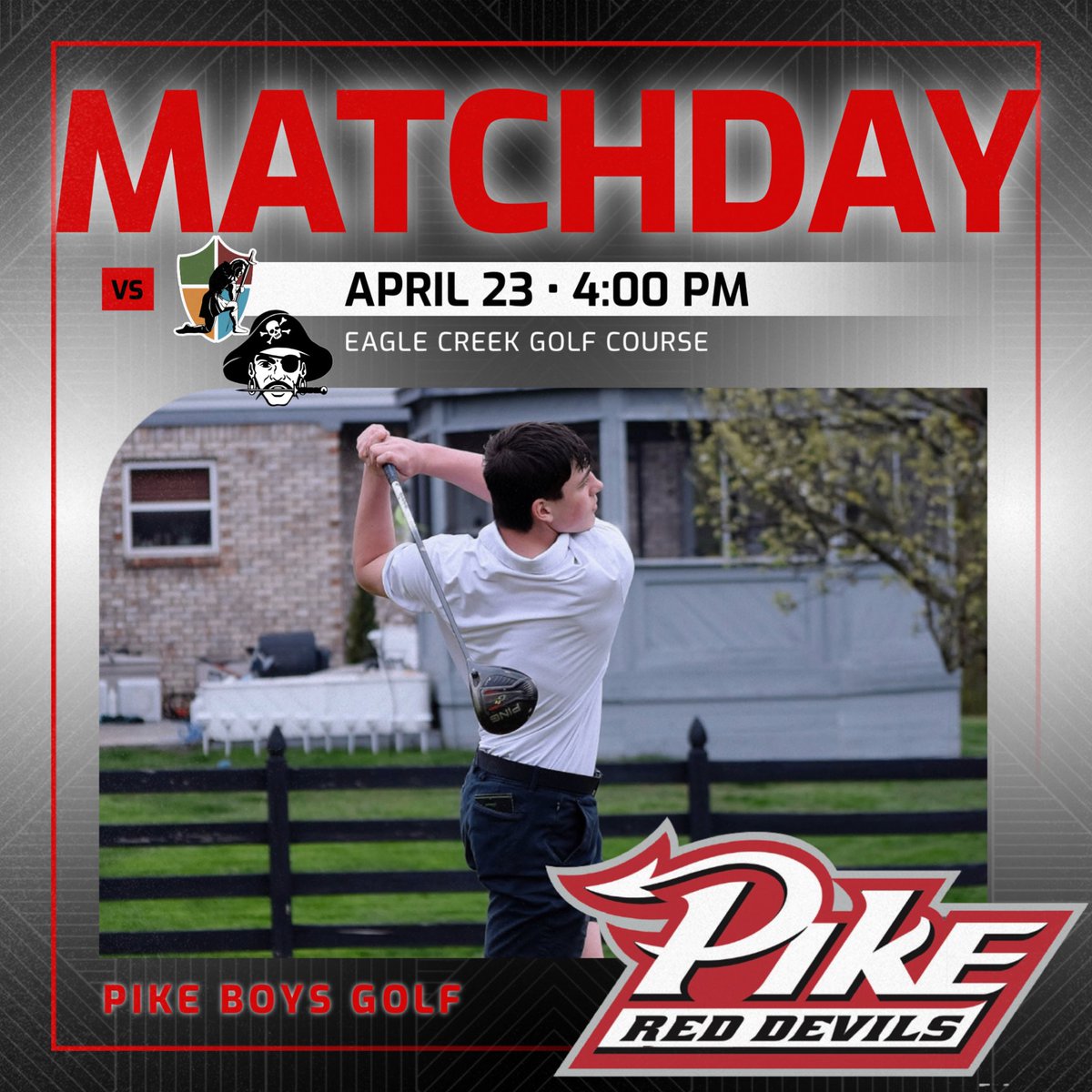 PikeHSAthletics's tweet photo. It’s Match Day!

🏌🏽‍♂️ » Boys Golf
🆚 » @CRRAIDERSPORTS 
          @athletics4cchs 
📍 » Eagle Creek Golf Course
⏱ » 4:00 PM

#PikeRedDevilsRise https://t.co/XcfBsQvGtm