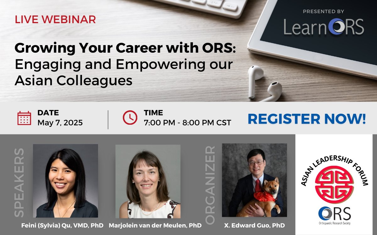 Orthopaedic Research Society (@orssociety) on Twitter photo Join the ORS Asian Leadership Forum (ALF) for #WebinarWednesday on May 7 at 7:00 PM Central. Learn how ALF can help grow your career, expand your network, and support leadership in #orthopaedics. Open to all! Free for ORS Members.
@feiniqu
<a href="/mchvdm/">M v/d Meulen</a>
🔗 bit.ly/4b5XIYl Join the ORS Asian Leadership Forum (ALF) for #WebinarWednesday on May 7 at 7:00 PM Central. Learn how ALF can help grow your career, expand your network, and support leadership in #orthopaedics. Open to all! Free for ORS Members.
@feiniqu
<a href="/mchvdm/">M v/d Meulen</a>
🔗 bit.ly/4b5XIYl