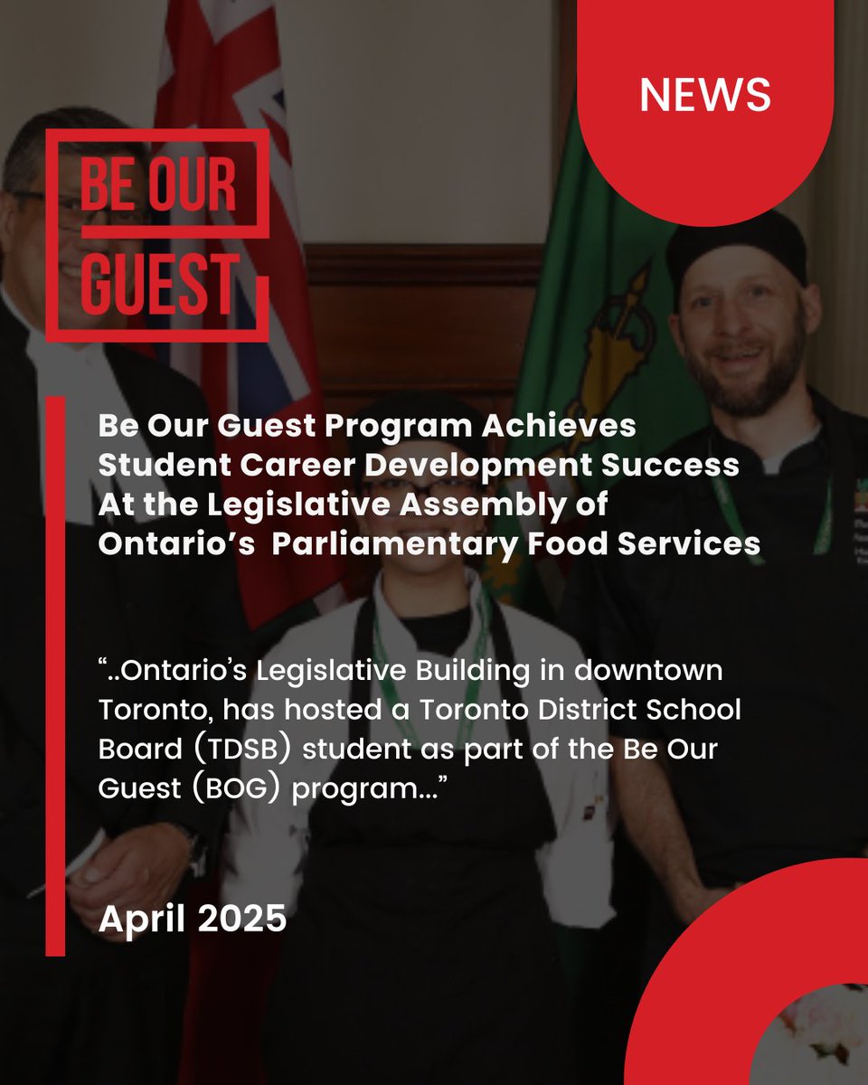 Be Our Guest in collaboration with Parliamentary Food Services (PFS) &amp; TDSB is announces a successful student placement! We wish the student a fabulous journey ahead with #hospitality!
Link in bio to read more

#studentlearning #culinary