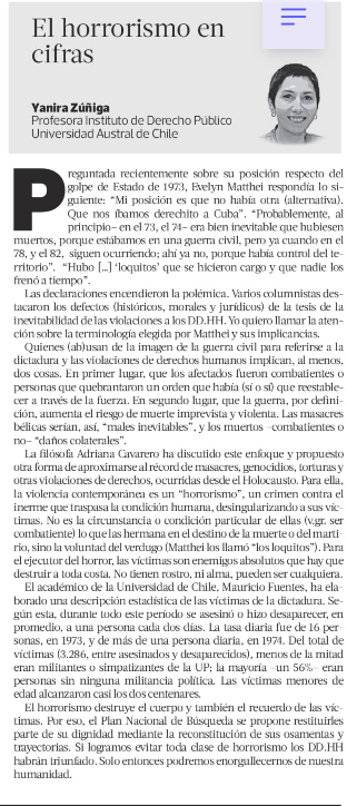Comparto mi columna de esta semana sobre los dichos de Matthei