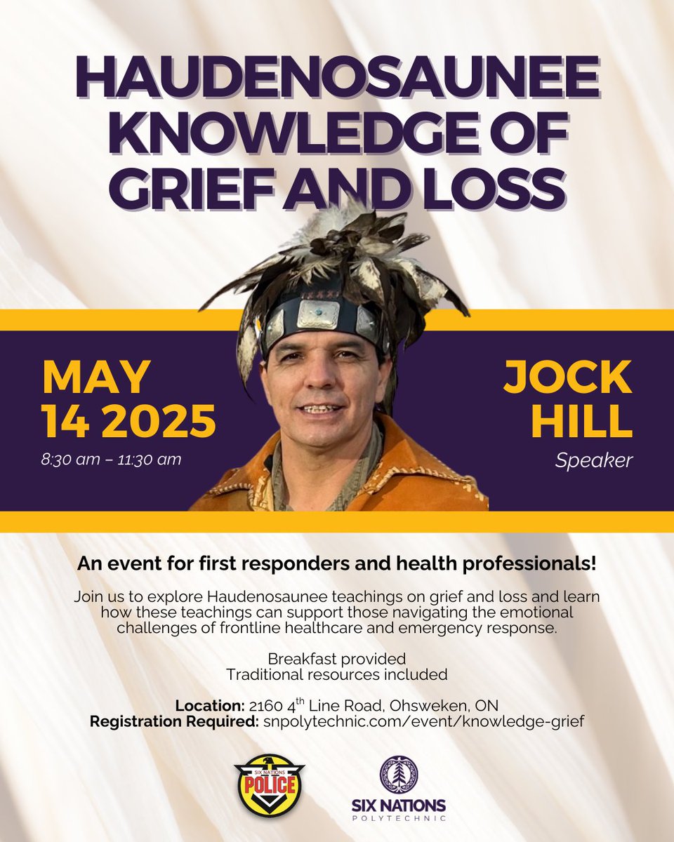 Attention first responders, nurses, and health professionals! Join us for an enlightening event on Haudenosaunee teachings of grief and loss with speaker Jock Hill on May 14, 2025. Registration required! snpolytechnic.com/event/knowledg…