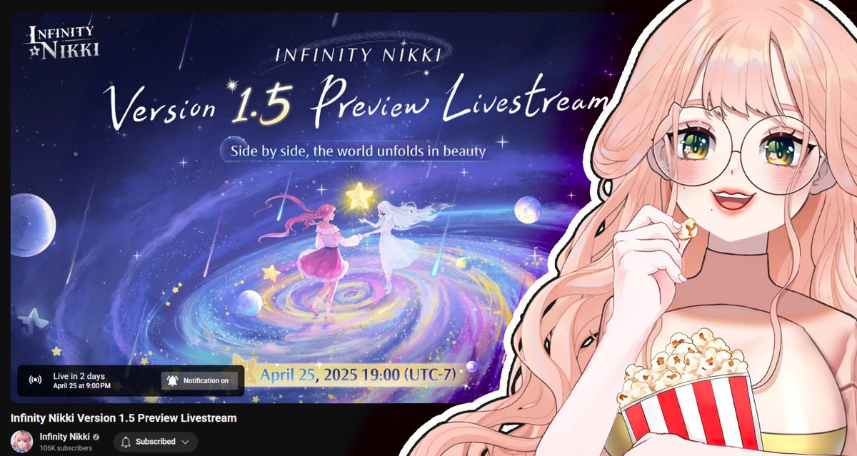 1.5 EN Preview Watch Party~
📅Friday, April 25th 
⏰8:30pm CST

Starting before official stream begins
▶ twitch.tv/keikoneesama 

Watch along with a Partnered Infinity Nikki Content Creator as we react to the new features, area's and brand new outfits! ✨

#InfinityNikki