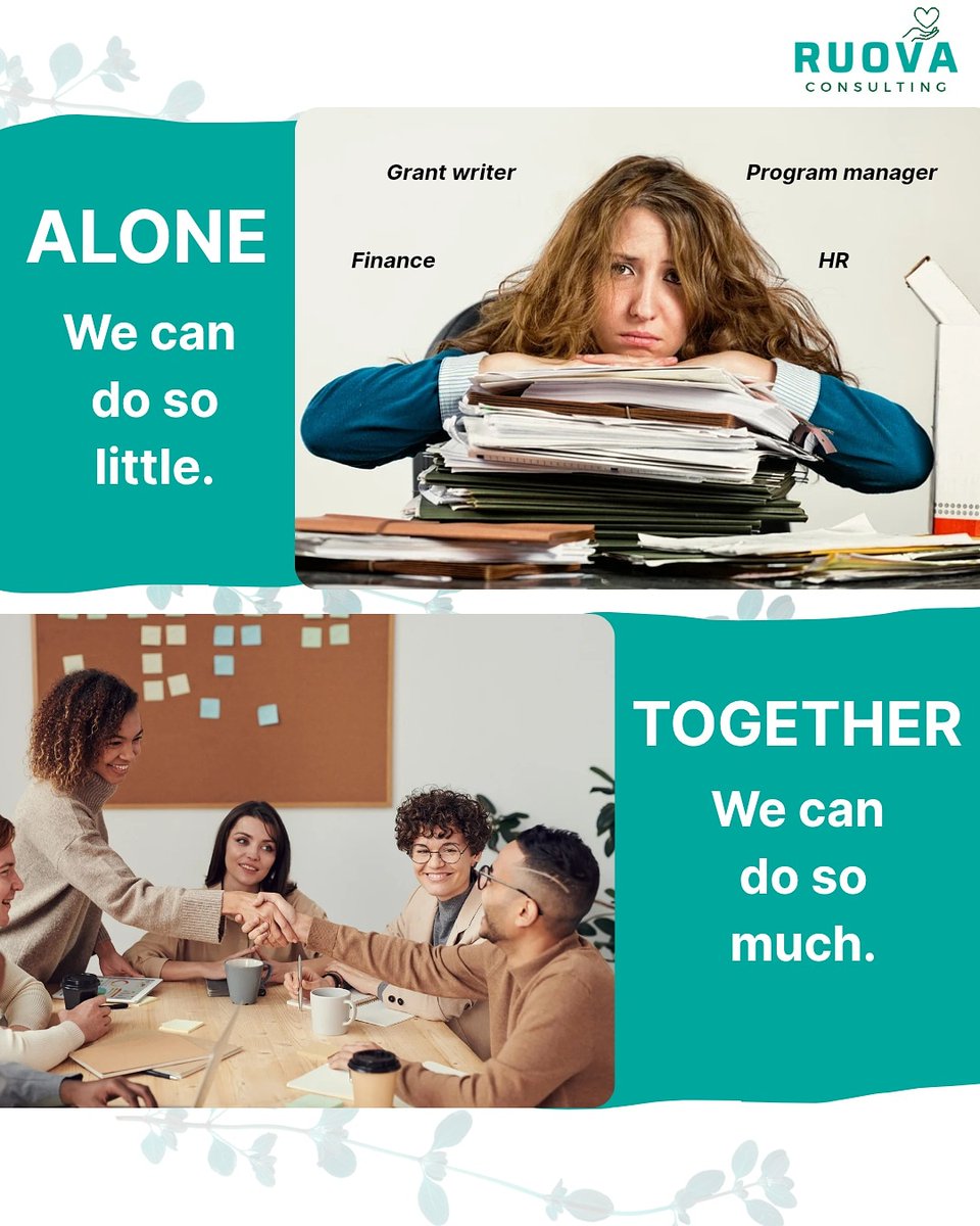 You didn’t start your nonprofit to become a fundraiser—but here you are, wearing 6 hats.

This is what burnout looks like.
 
At RUOVA, we understand the cost of doing it all.  That's why we work alongside you to support your growth—strategically.
 
Visit our website now.💚