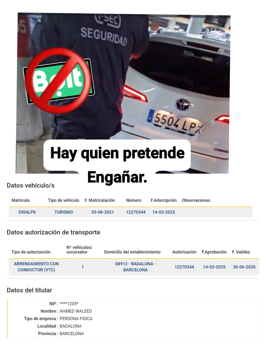 taxiyellowblack's tweet photo. Última hora: Conductores de Uber, Bolt y Cabify están quitando la matrícula azul y poniendo matrícula blanca para, engañar a la policía. En este vídeo está la prueba. ¿Y @aena? Cómplice por mirar hacia otro lado. #FraudeVTC #TaxienLucha #Denuncia @territoricat #TaxiLegal @mossos https://t.co/dWCPM39Hfy