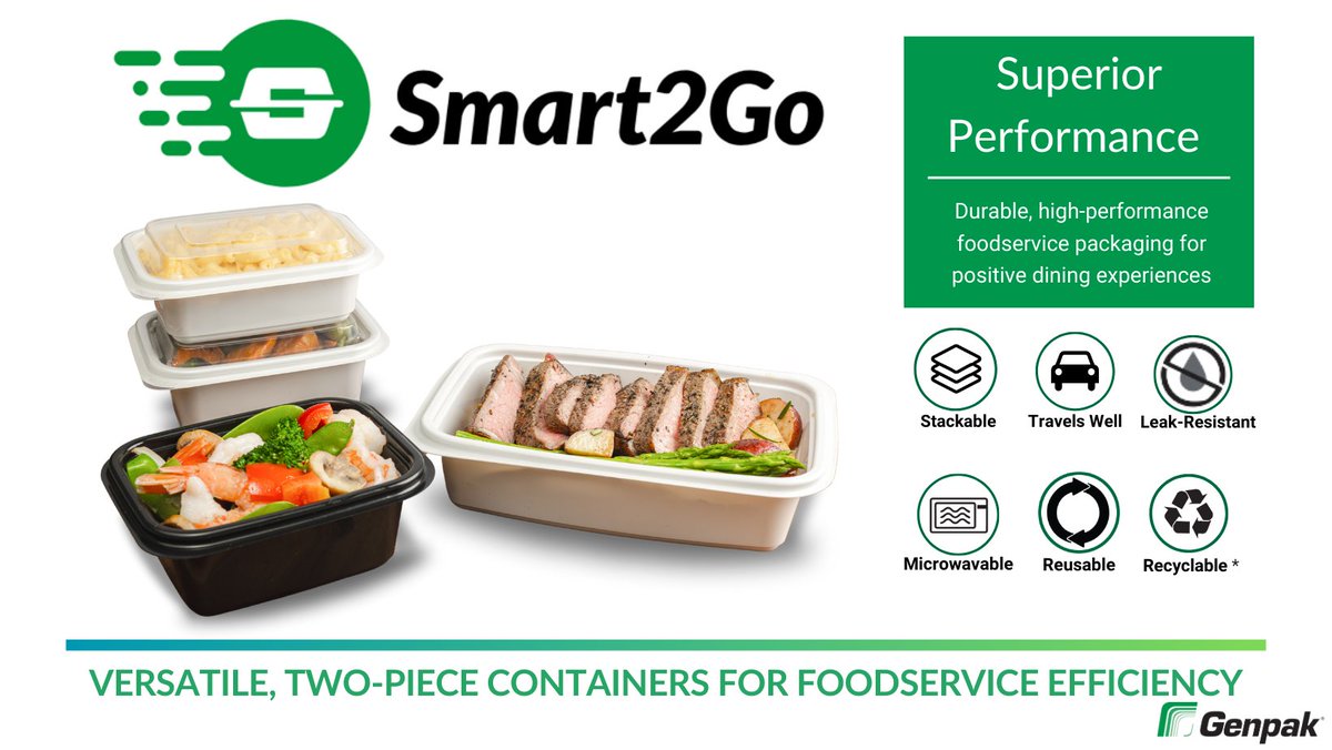 Smart2Go: the versatile, leak-resistant foodservice containers designed for easy stacking, efficient transport, and visibility. Perfect for hot or cold foods, catering, retail, and off-premises dining.

#Genpak #MealPrep #MealPrepping #RestaurantIndustry #TakeOut #DeliveryFood