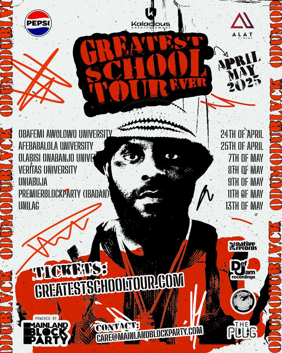 YOM🗣️ (@thaboyyom) on Twitter photo Big shout out to <a href="/Odumodublvck_/">AKPORSTLE INDUSTRY MACHINE ⚙️</a> and Mainland Block Party for bringing back the University Tour culture in Nigeria
This used to be a thing strictly for the telco brands back in the day… only dem Glo/Etisalat could pull this off back then.
Cultural Impact in Nigerian Hip-Hop ? Big shout out to <a href="/Odumodublvck_/">AKPORSTLE INDUSTRY MACHINE ⚙️</a> and Mainland Block Party for bringing back the University Tour culture in Nigeria
This used to be a thing strictly for the telco brands back in the day… only dem Glo/Etisalat could pull this off back then.
Cultural Impact in Nigerian Hip-Hop ?