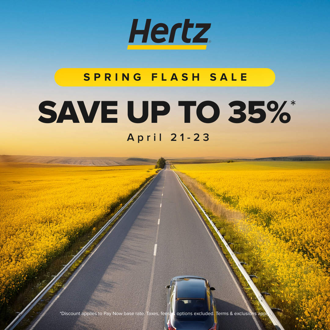 You don’t want to miss these Spring Flash Sale savings! Save up to 35% on the base rate when you pay now.* Book by Apr. 23 and pick up Apr. 22 - May 30, 2025. Let’s Go!

Book Now: bit.ly/44woTLv