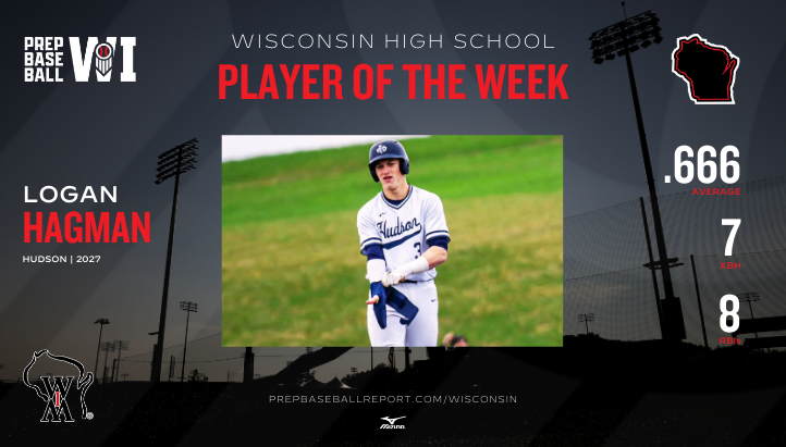 𝐏𝐫𝐞𝐩 𝐁𝐚𝐬𝐞𝐛𝐚𝐥𝐥 𝐖𝐢𝐬𝐜𝐨𝐧𝐬𝐢𝐧 𝐏𝐎𝐓𝐖 ✨

Sophomore catcher Logan Hagman was an impact bat for No. 2 Hudson, going 8-for-12 with seven extra base hits with eight RBIs and runs scored, walking three times.

𝚂𝚃𝙾𝚁𝚈 🏆 loom.ly/Oc3sQFk
