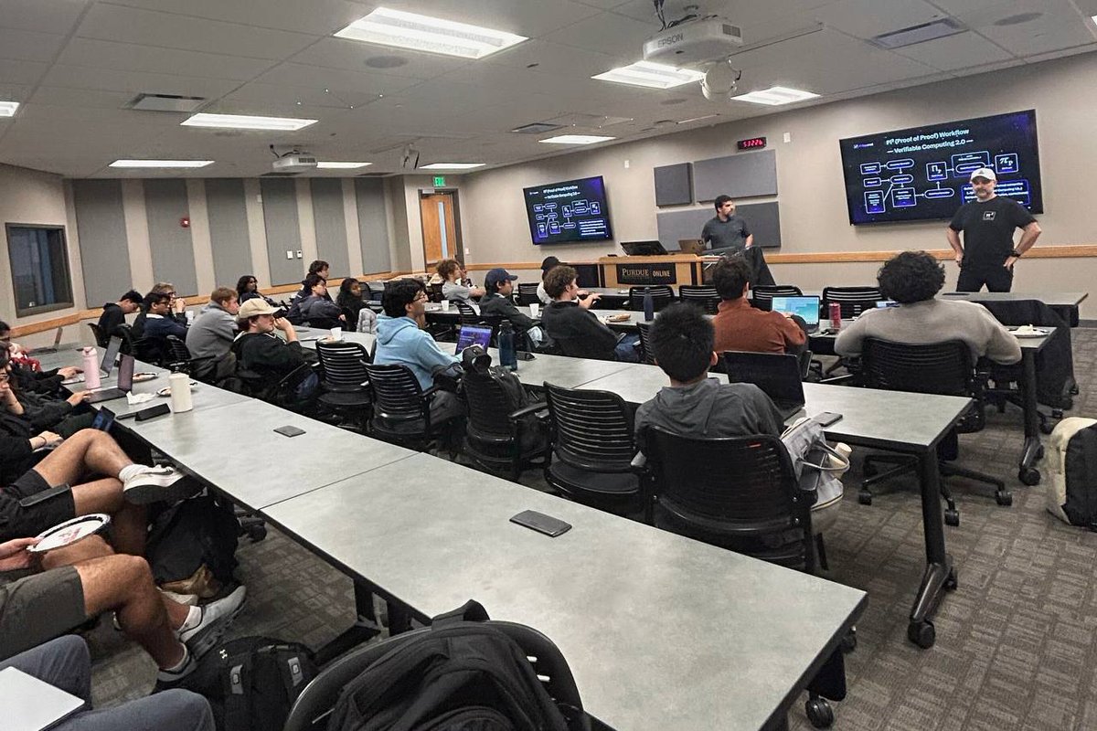 Pi Squared (@pi_squared_pi2) on Twitter photo Thanks to <a href="/BoilerChain/">Boiler Blockchain</a> for welcoming <a href="/RosuGrigore/">Grigore Rosu</a> and the Pi2 team to share how to correctly deploy smart contracts in any language, on any chain, using our Verifiable Computing 2.0.
We look forward to visiting again soon! Thanks to <a href="/BoilerChain/">Boiler Blockchain</a> for welcoming <a href="/RosuGrigore/">Grigore Rosu</a> and the Pi2 team to share how to correctly deploy smart contracts in any language, on any chain, using our Verifiable Computing 2.0.
We look forward to visiting again soon!