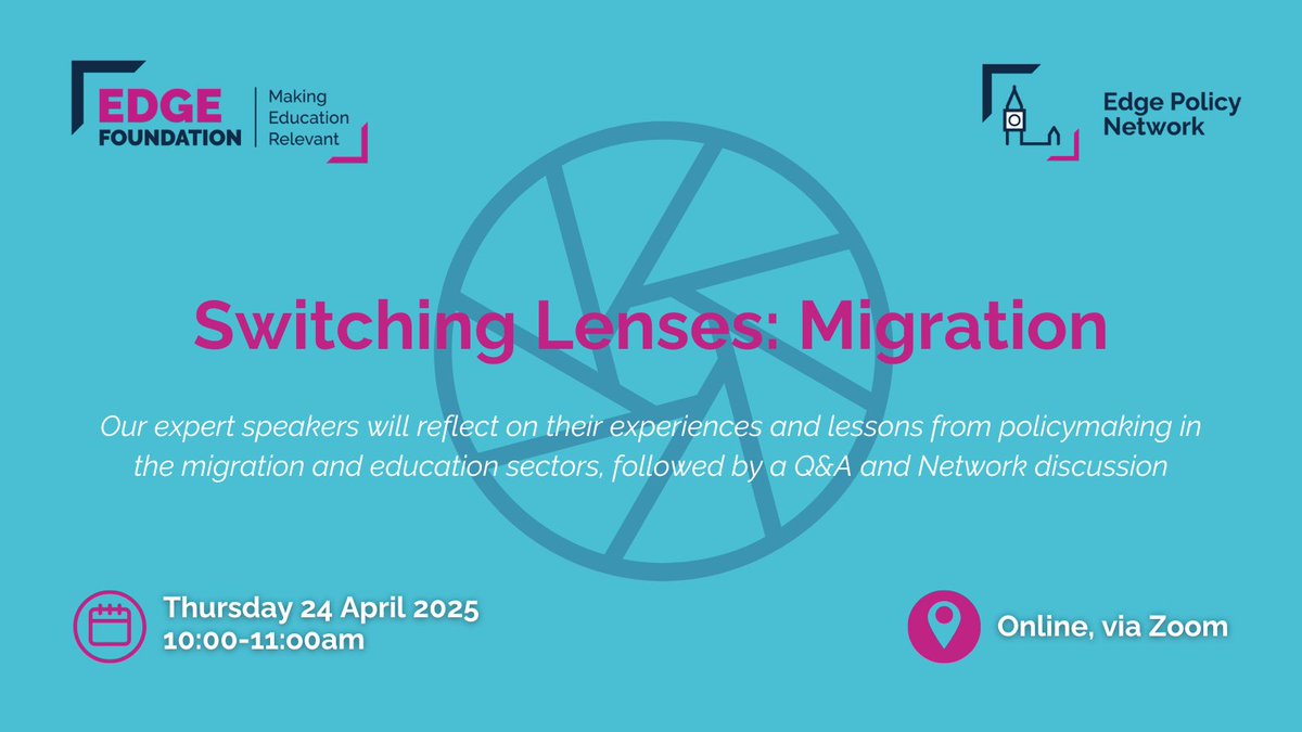Our Policy Network session tomorrow will explore insights from migration policy and potential scope for co-ordination with education and skills. We have a great panel lined up so, if you would like to join the network, please email sgluck@edge.co.uk.