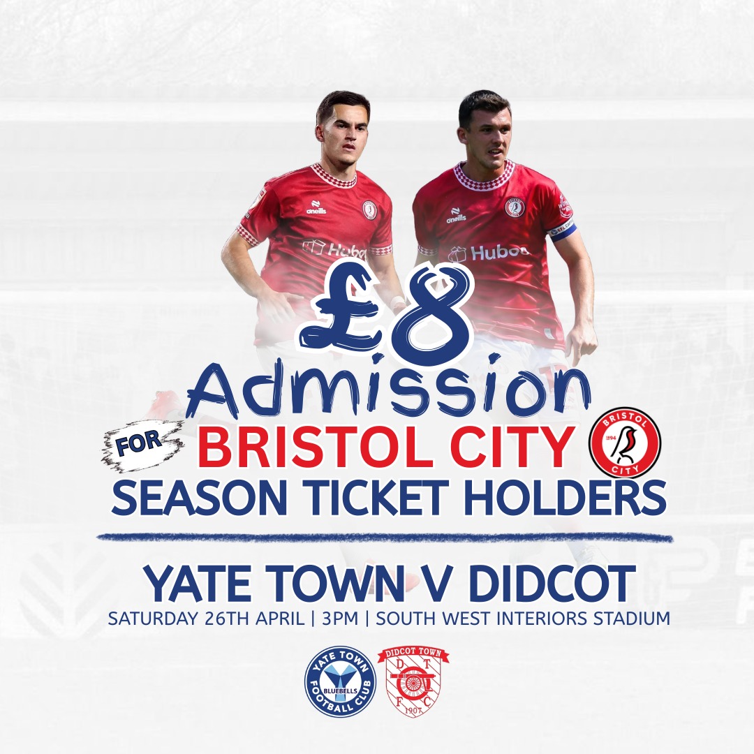 Yate Town FC (@yatetownfc) on Twitter photo Hey, <a href="/BristolCity/">Bristol City FC</a> supporters. We've got a huge game on Saturday, and we would love your support.
We are just one point away from winning the title, so why not get your football fix at the South West Interiors Stadium.
#BristolCity Hey, <a href="/BristolCity/">Bristol City FC</a> supporters. We've got a huge game on Saturday, and we would love your support.
We are just one point away from winning the title, so why not get your football fix at the South West Interiors Stadium.
#BristolCity