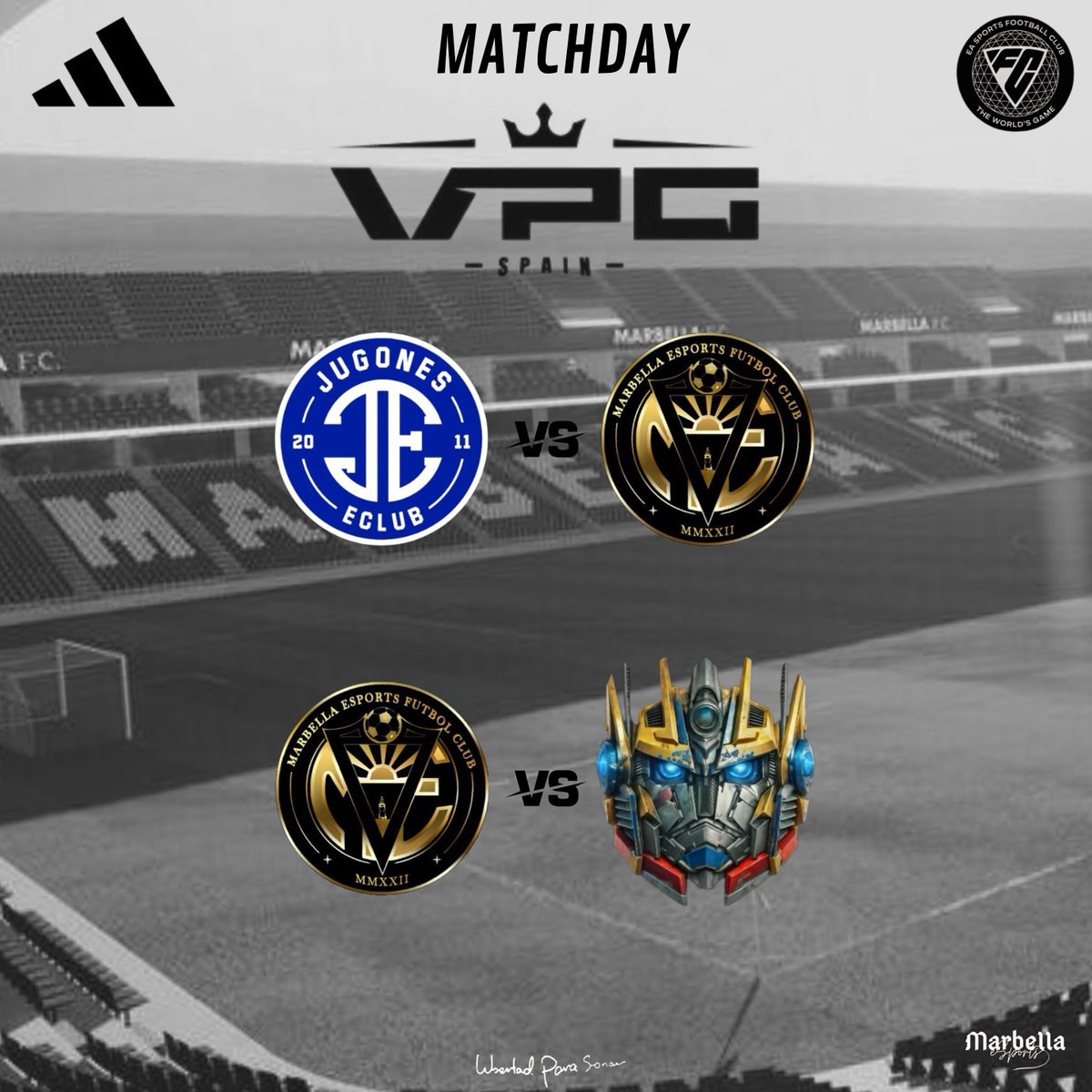 Marbella eSports ๐ฎ (@marbella_fc_) on Twitter photo โช๏ธโซ๏ธ ๐ด๐๐๐๐๐๐๐ ๐๐บ๐๐๐๐๐ โซ๏ธโช๏ธ
#๐ด๐จ๐ป๐ช๐ฏ๐ซ๐จ๐ | #๐ฌ๐จ๐ญ๐ช๐๐ ๐๏ธ๐ฎโฝ๏ธ
๐ <a href="/VPG_Spain/">Virtual Pro Gaming Espaรฑa</a> ๐ฎยช๐๐ถ๐ (J21)
๐ <a href="/jugoneseclub/">JUGONES eCLUB</a>
โ๏ธ ๐ฎ๐ฏ:๐ฌ๐ฌ๐๐ง๐จ.
๐ <a href="/VPG_Spain/">Virtual Pro Gaming Espaรฑa</a> ๐ฎยช๐๐ถ๐ (J22)
๐ <a href="/transformers_cf/">Transformers CF</a>
โ๏ธ ๐ฎ๐ฏ:๐ฎ๐ฌ๐๐ง๐จ.
๐บ twitch.tv/marbellaesports
#Clubs | #Clubespro | โช๏ธโซ๏ธ ๐ด๐๐๐๐๐๐๐ ๐๐บ๐๐๐๐๐ โซ๏ธโช๏ธ
#๐ด๐จ๐ป๐ช๐ฏ๐ซ๐จ๐ | #๐ฌ๐จ๐ญ๐ช๐๐ ๐๏ธ๐ฎโฝ๏ธ
๐ <a href="/VPG_Spain/">Virtual Pro Gaming Espaรฑa</a> ๐ฎยช๐๐ถ๐ (J21)
๐ <a href="/jugoneseclub/">JUGONES eCLUB</a>
โ๏ธ ๐ฎ๐ฏ:๐ฌ๐ฌ๐๐ง๐จ.
๐ <a href="/VPG_Spain/">Virtual Pro Gaming Espaรฑa</a> ๐ฎยช๐๐ถ๐ (J22)
๐ <a href="/transformers_cf/">Transformers CF</a>
โ๏ธ ๐ฎ๐ฏ:๐ฎ๐ฌ๐๐ง๐จ.
๐บ twitch.tv/marbellaesports
#Clubs | #Clubespro |