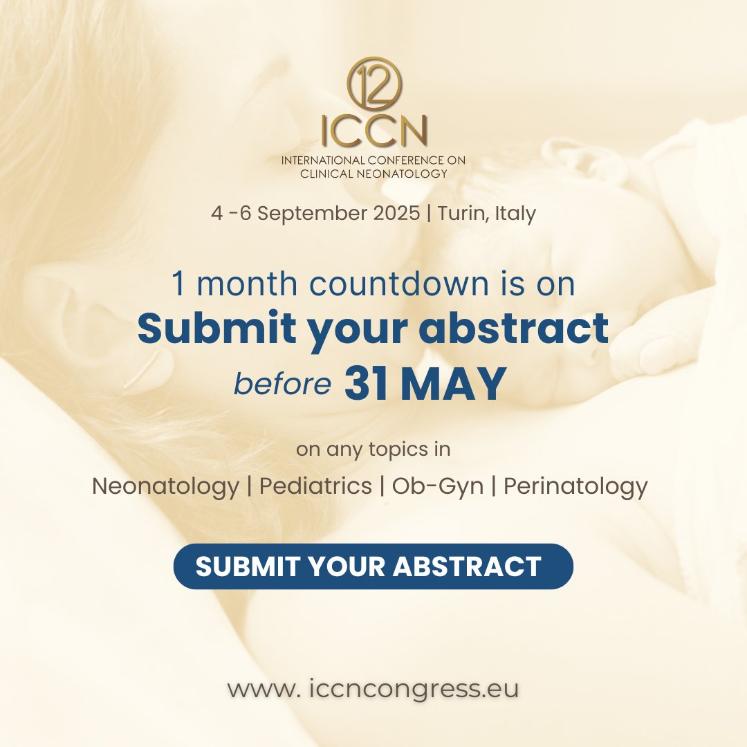 ICCN_Congress's tweet image. One month left to submit your abstract for Oral or Poster presentation at #ICCN2025— join the global discussion on advancing #neonatal care worldwide.
Submit before 31 May✅: bit.ly/ICCN-ABSTRACT
Register now to connect with Top #neonatologists 👉: bit.ly/ICCN-REGISTRAT…