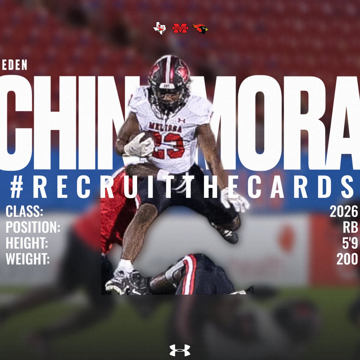 Christian Tyler Scoggin (@coachtscoggin) on Twitter photo 2026 Melissa (TX) RB
Eden Chinamora (<a href="/EdenChinamora/">Eden Chinamora</a>)
5'9 200 lbs
Elusive RB that has the ability to shed tacklers. Explosive with the ball in his hands with great vision to find the hole.
Hudl: hudl.com/profile/199236…
#RECRUITTHECARDS 2026 Melissa (TX) RB
Eden Chinamora (<a href="/EdenChinamora/">Eden Chinamora</a>)
5'9 200 lbs
Elusive RB that has the ability to shed tacklers. Explosive with the ball in his hands with great vision to find the hole.
Hudl: hudl.com/profile/199236…
#RECRUITTHECARDS